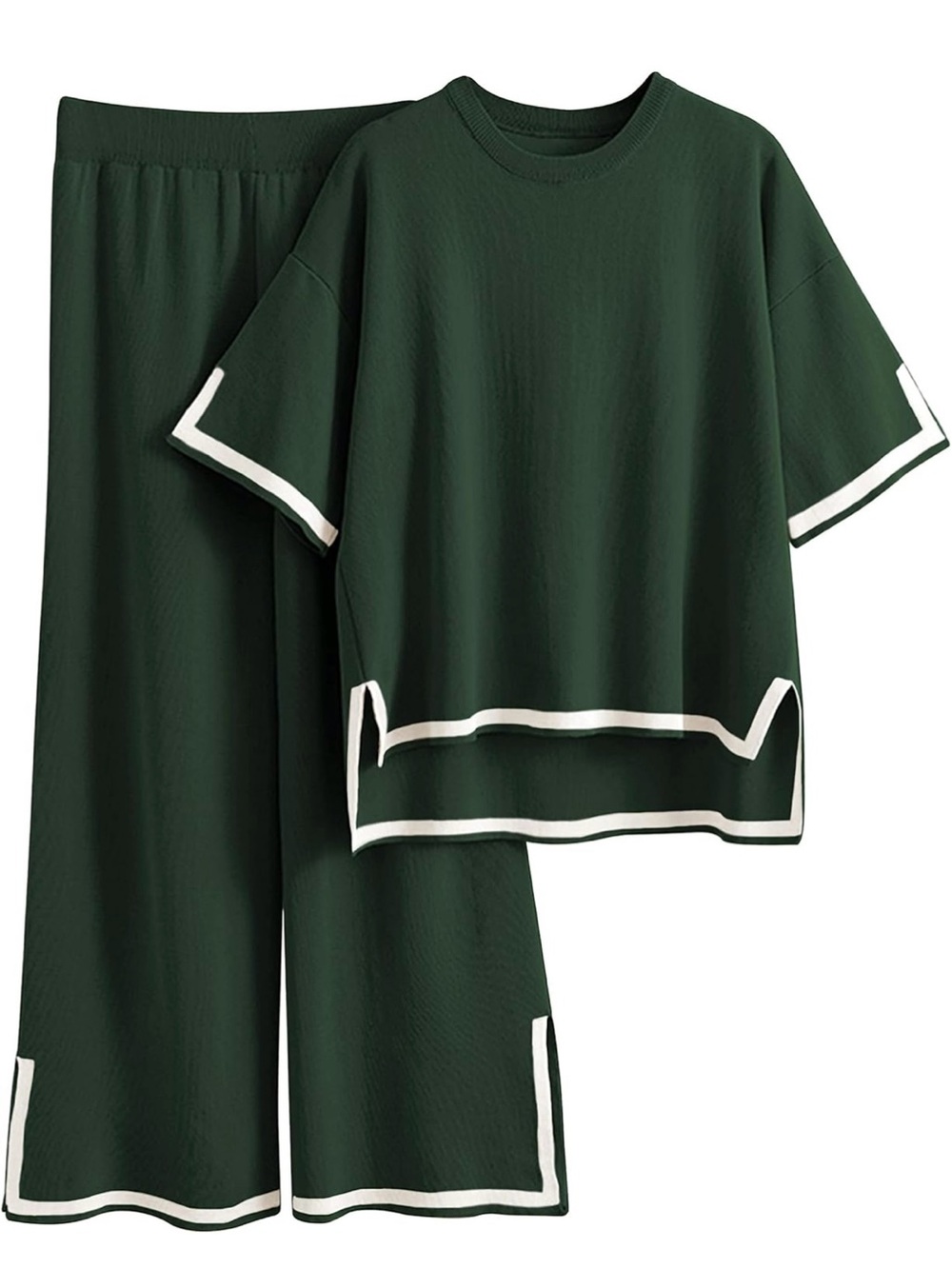 Women's Army Green Two-Piece Lounge Set with Cream Trim